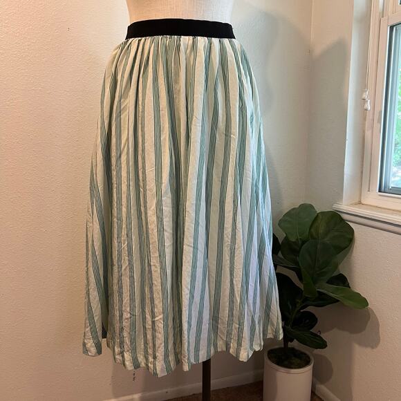 Future Collective Green Vertical Striped Retro A Line Elastic Waist Size XL - Picture 1 of 10